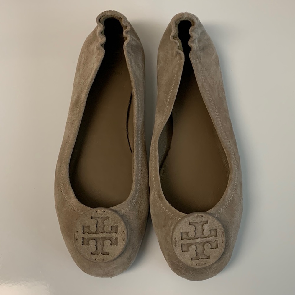 Suede Leather Minnie Ballet Flats Rocky Pebble